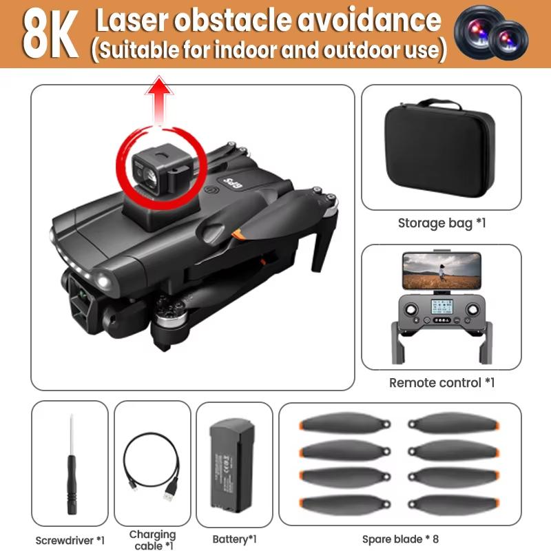 2025 Новый V198 GPS Дрон ESC 8K HD Камера Профессиональный FPV 5G Wifi Лазерное/Оптическое Поток Обход Препятствий Бесколлекторный Мотор Складной Квадрокоптер Игрушка Подарок