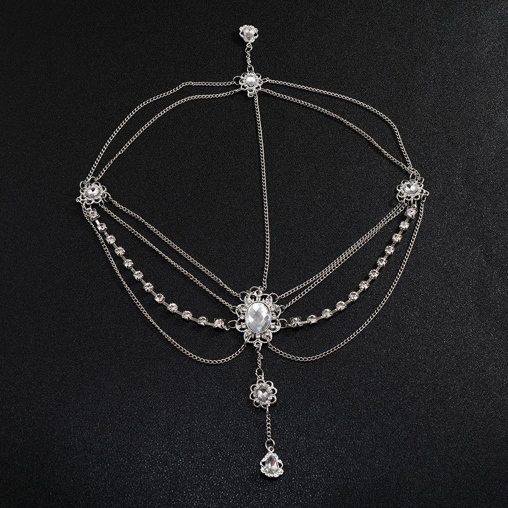 Rhinestone Elegant And Multi Layer Chain Design Women Silver Headwear Jewelry