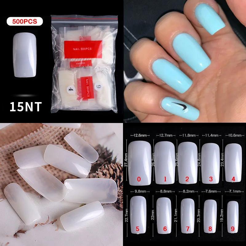 500pcs/bag Coffin False Nail Tips Clear Ballerina Stiletto Rounded Square Acrylic Fake Nails Extension System UV Gel Manicure