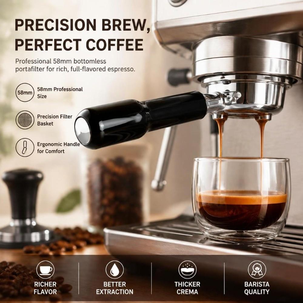Black Double Flow Portafilter Handle Coffee Filter for Breville 870 880 Home Coffee Brewing