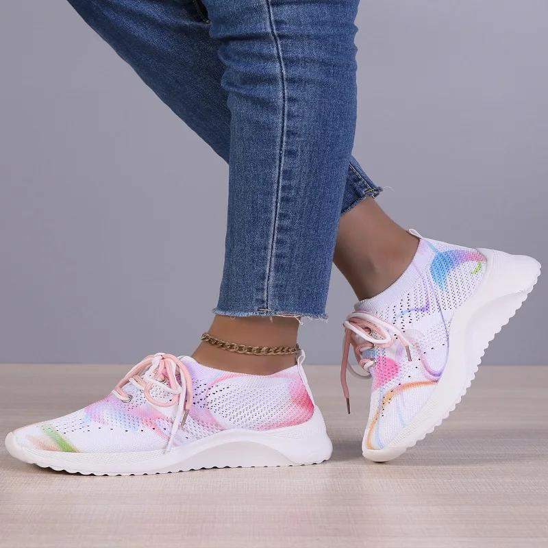 Design Sense разноцветные эластичные спортивные туфли 2024 года на шнуровке повседневные легкие вулканизированные туфли кроссовки на платформе Zapatos Mujer