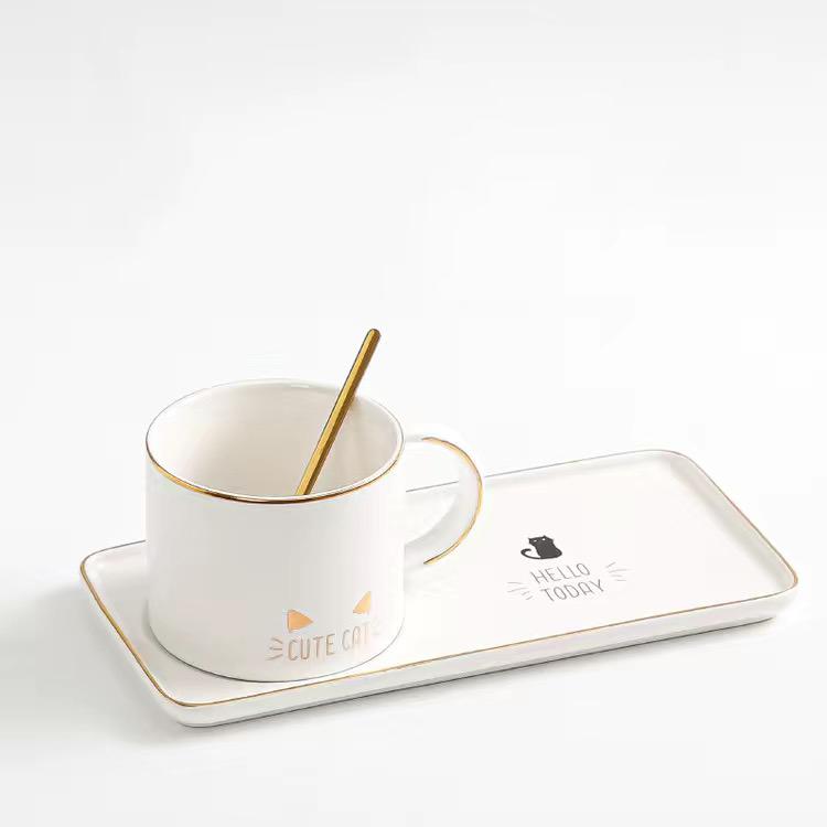 Nordic Style Simple Solid Color Mug Coffee Cup Plate Two Piece Set Afternoon Tea Ceramic Water Cup Coffee Cup Mug