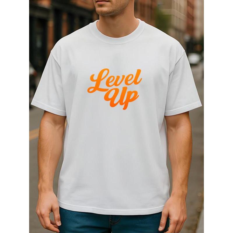 Европейские размеры "Level Up" Оранжевый Принт Текста Повседневный Спортивный Топ | Удобный и Дышащий, Подходит для Повседневной Носки и Дома, Для Активного Отдыха