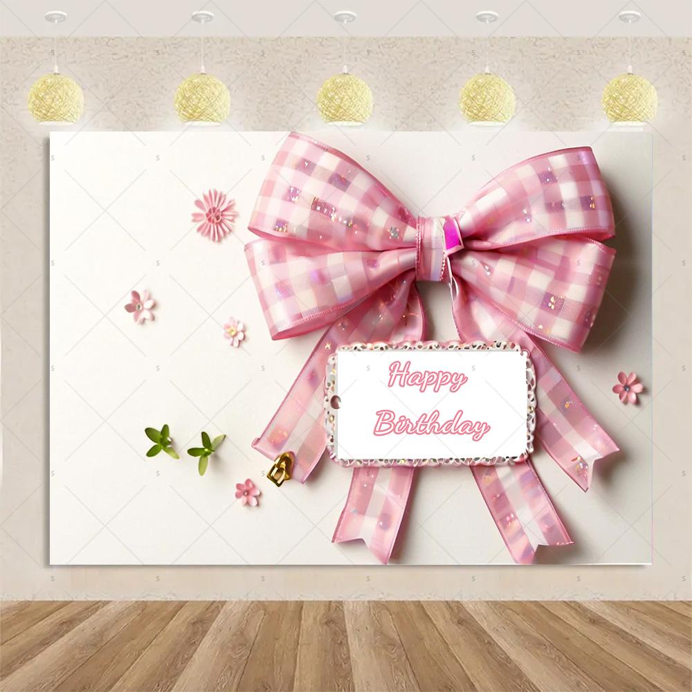 Pink Bow Tie Background Banner Girls Birthday Party Decorations Balloon Flower Photography Backdrop Supplies Photo Shoot Props