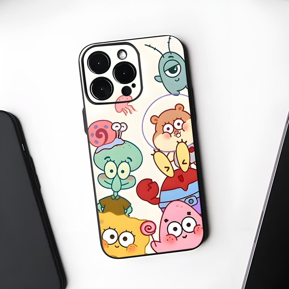 Милый Чехол для Телефона Губка Боб Черный Мягкий Для Iphone 16 15 14 13 11 12 Pro Max Xr X Xs 8 7 Plus
