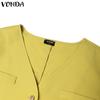 VONDA Женская блузка с V-образным вырезом, коротким рукавом, застегивающаяся на пуговицы, повседневная, элегантная, укороченная