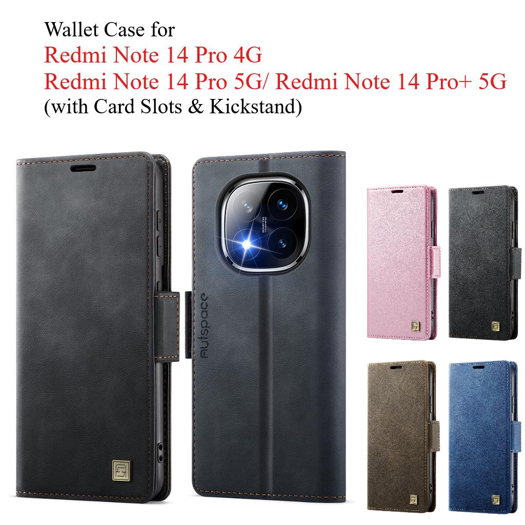 Чехол-кошелек для Xiaomi Redmi Note 14 Pro 4G/ Redmi Note 14 Pro 5G/ Note 14 Pro+ 5G со слотами для карт и подставкой, кожаный чехол с защитой 360°