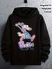 Casual Hoodie with Cartoon Dog & "Rocko'S Modern Life" Print - 100% Polyester Knit