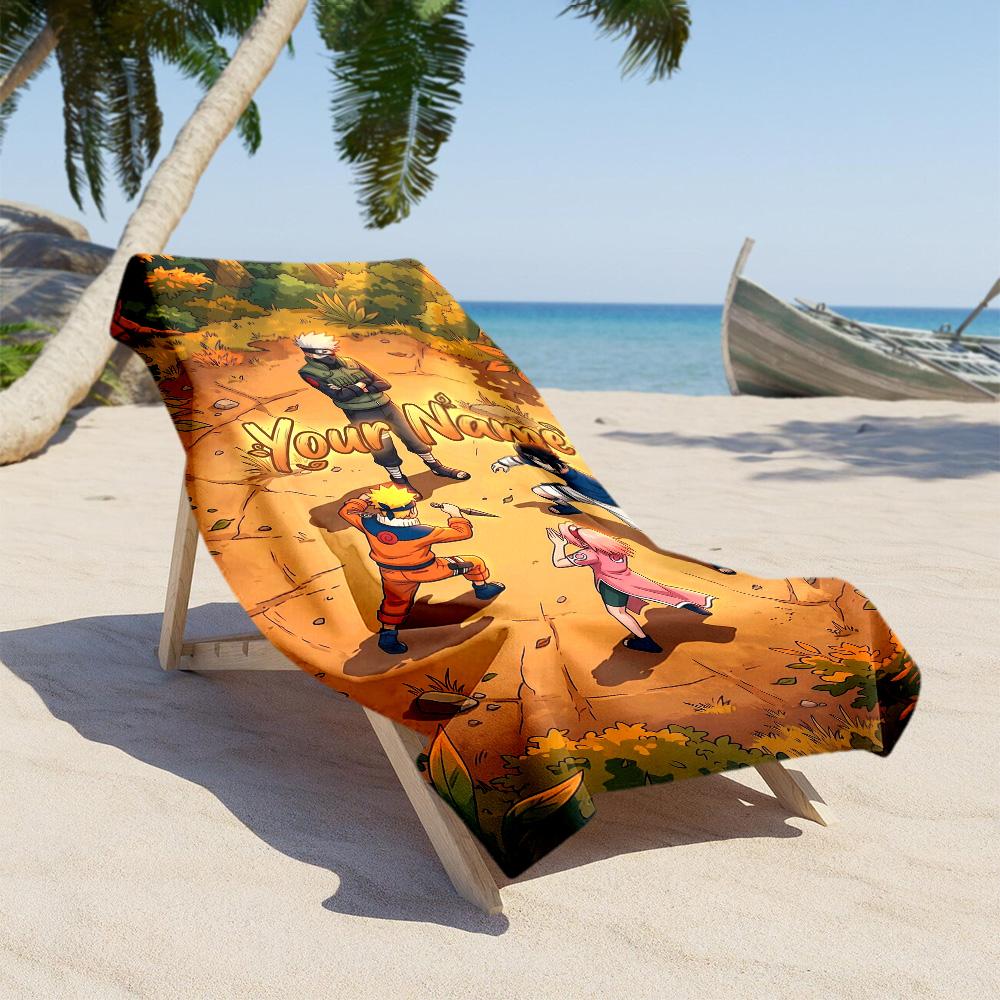 Naruto Character Personalized Text Beach Towel High Absorbency & Quick-Dry Ideal for Travel Outdoor Swim Pool Yoga Surf Camping Hiking Gym Gift Holida