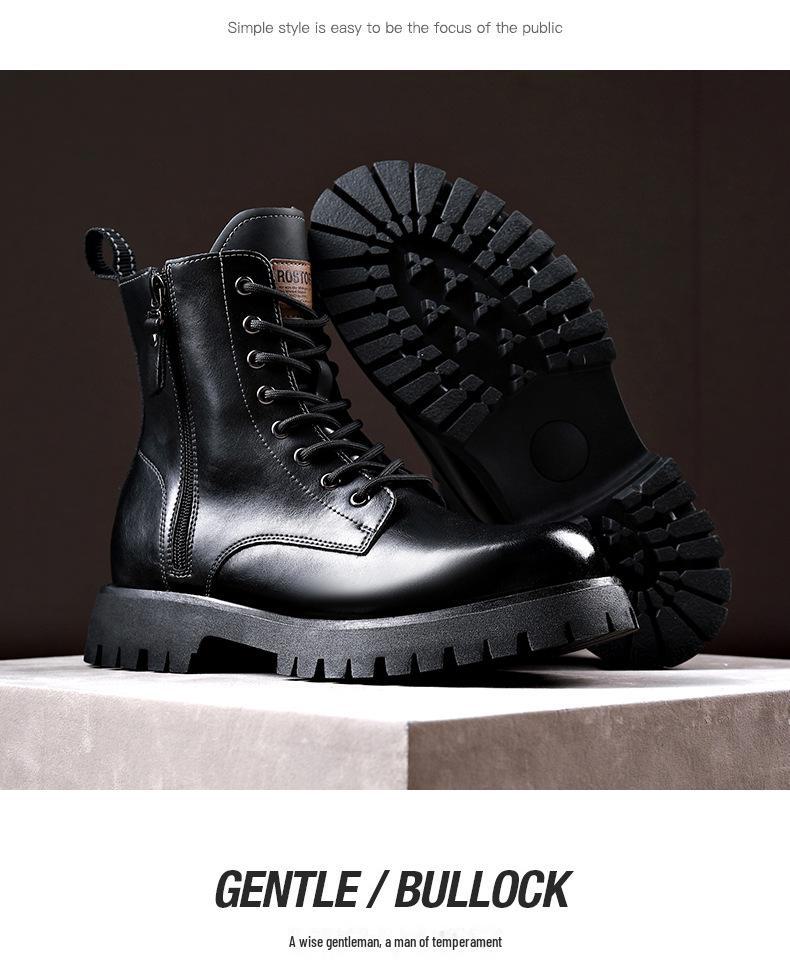 Мужские осенне-зимние желтые ботинки из натуральной кожи с толстой подошвой, боковой молнией и круглым носком — удобные, средней высоты, в стиле Martin.