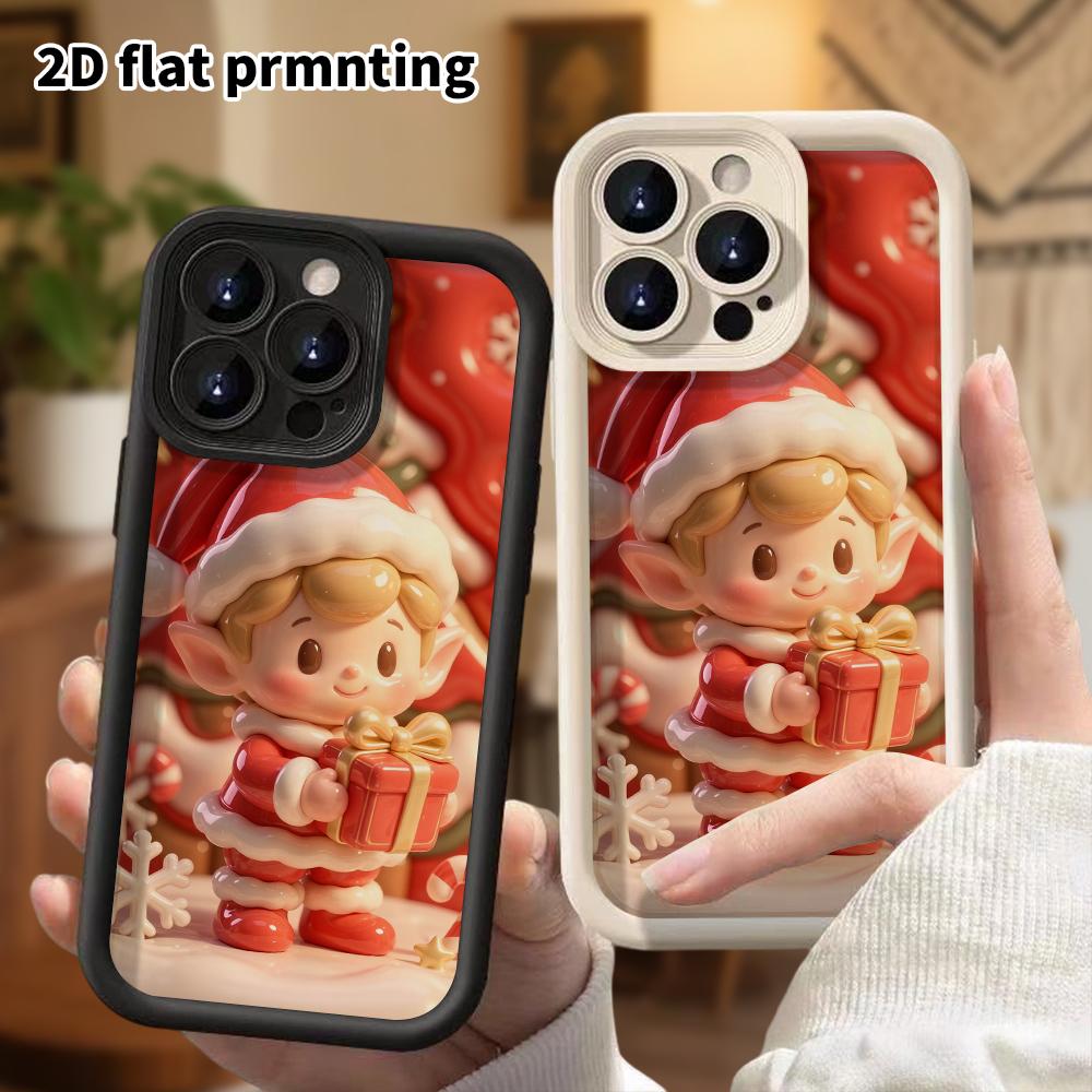 Phone Case: 2D flat design suitable for iPhone 18 17 16 15 14 13 Pro protective case, Christmas elf, perfect holiday gift for Christmas and Halloween