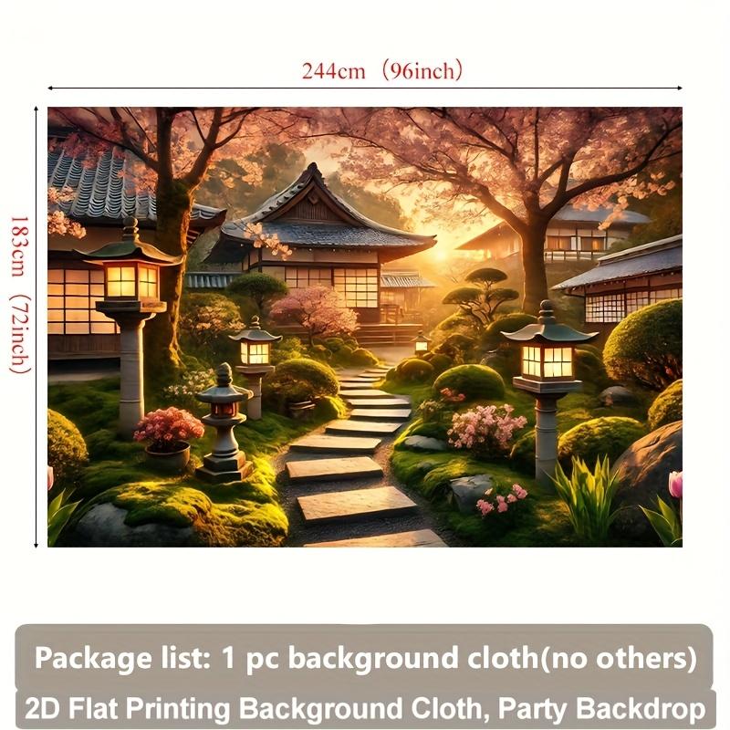 2D printed background banner 1 piece, traditional Japanese cherry blossom garden wall covering cloth