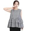 J-Scott Women's Tiered Blouse, Sleeveless, Ruffled Tunic, Round Neck, Feminine Check, JS152-CH-M