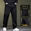 Мужские джинсовые брюки больших размеров прямого кроя слим-фит с высокой эластичностью для сезона весна/осень - Черные термобрюки