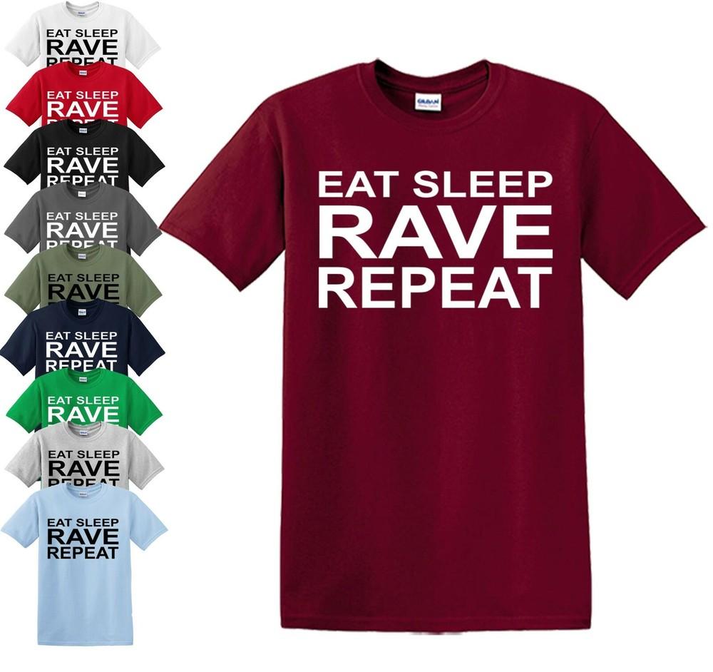 EAT SLEEP RAVE REPEAT T-Shirt S-5XL Techno 80s 90s Festival Music Dance Acid Top