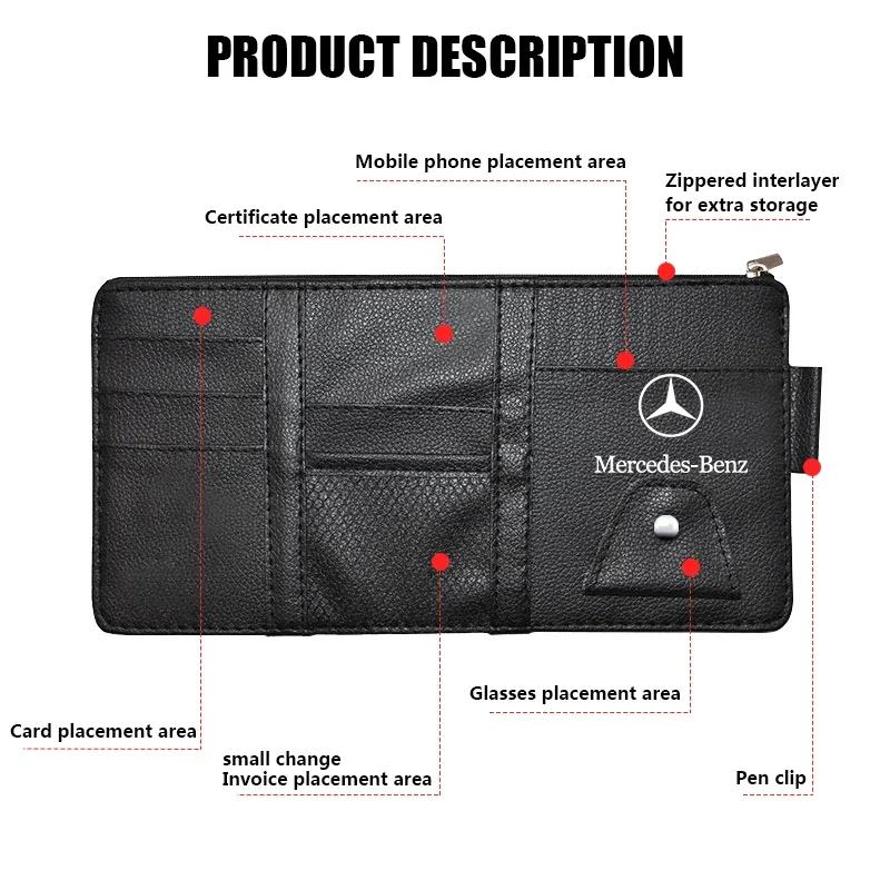 TUON5 Car Sun Visor Point Type Multi-function Storage Bag Car Accessories Stickers For Mercedes Benz AMG W204 W213 W205 W211 W212 W176