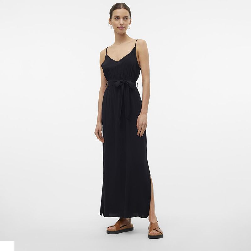 Длинное черное платье с поясом и разрезами Женский VERO MODA