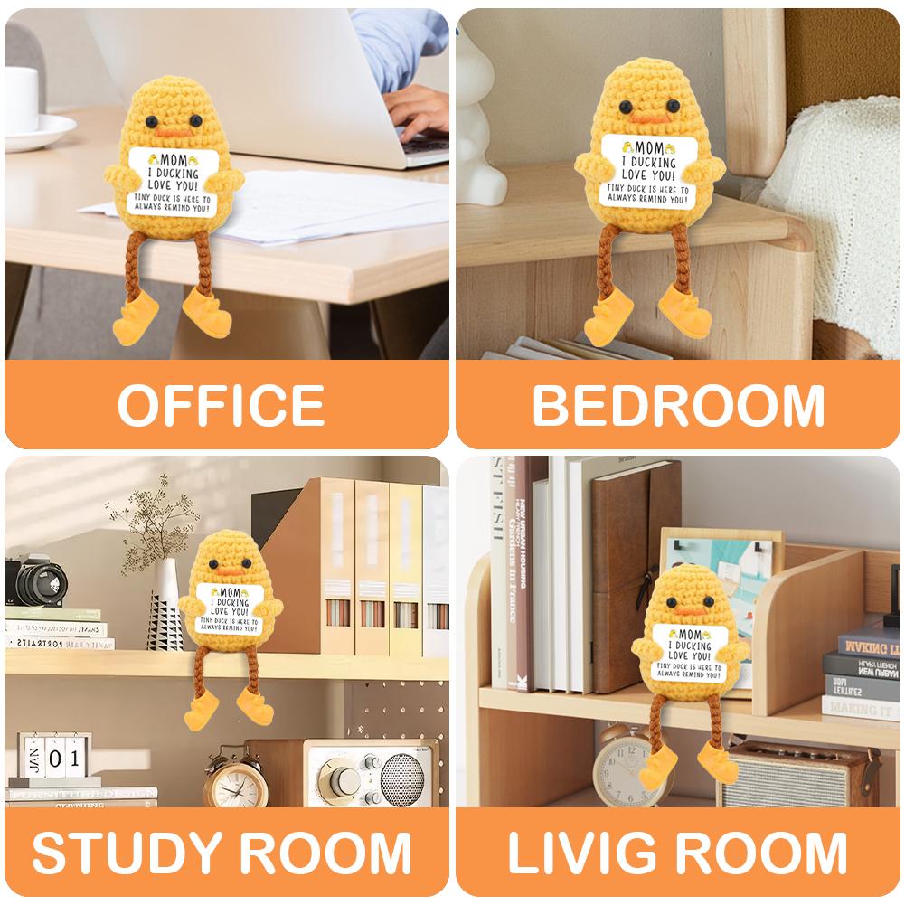 Crochet Positive Energy Duck with Card Mini Pocket Hug Handmade Plush Knitted Potatoes Hand-woven Doll Desktop Decor Birthday Gi