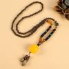 Retro Versatile Men's and Women's Sweater Chain Long High-end Wooden Pendant Buddha Bead Necklace Pendant Cotton and Linen Accessories