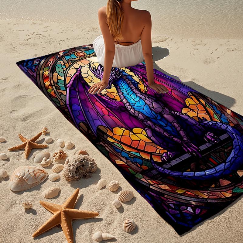 Golden Dragon Circle Beach Towel, Super Soft Microfiber, Gift for Her/Him, Birthday, for Pool, Beach, Travel, Home Decor Fan gifts