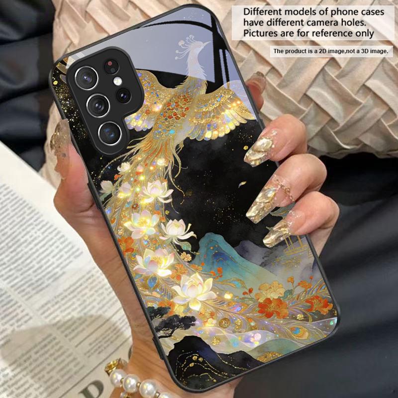Потрясающая картинка Феникса для Samsung Galaxy S25+ S24+ S26 Ultra S25 Edge S24 FE S23 S22 S21 S20 Plus Черный Стеклянный Чехол для Телефона