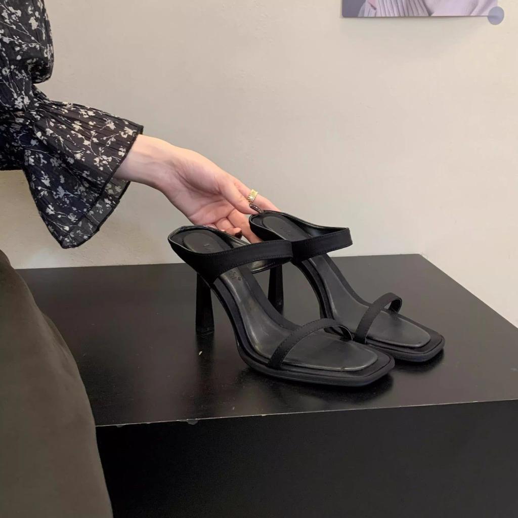 Премиальные серебристые босоножки на высоком каблуке с квадратной головкой, женские, лето 2024, новые туфли на толстой подошве и шпильке, туфли Fairy Muller, односложные тапочки