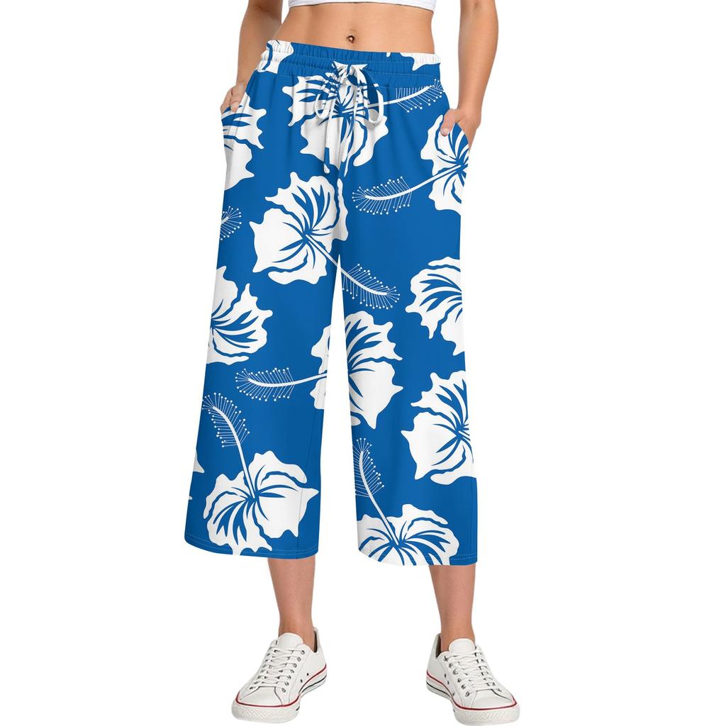 Женские летние повседневные спортивные брюки с высокой талией и принтом, укороченные брюки свободного покроя