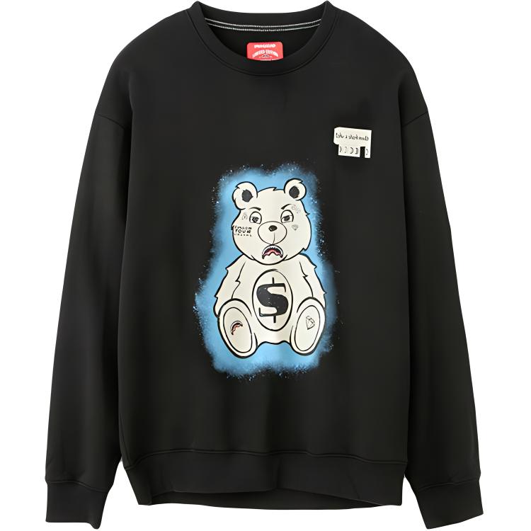 Sprayground Свитшот унисекс с принтом акулы, мультяшный аниме, с круглым вырезом, свободного кроя, с пониженной линией плеча, с длинным рукавом, Черный W0810902