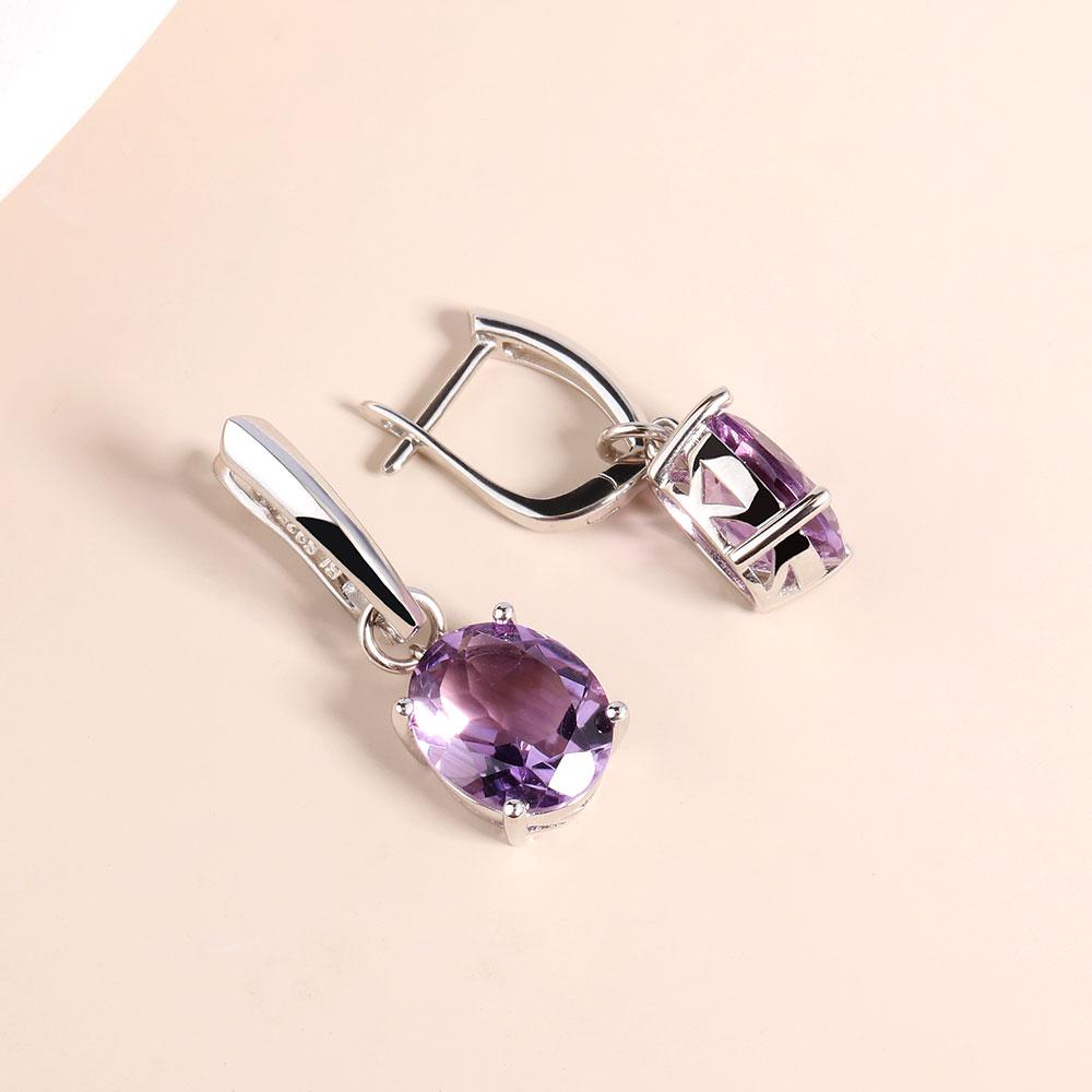 100% Natural Brazil Amethyst Oval 10* 12mm Gemstone Earrings 925 Sterling Silver Simple Design Fine Jewelry for Women Gift