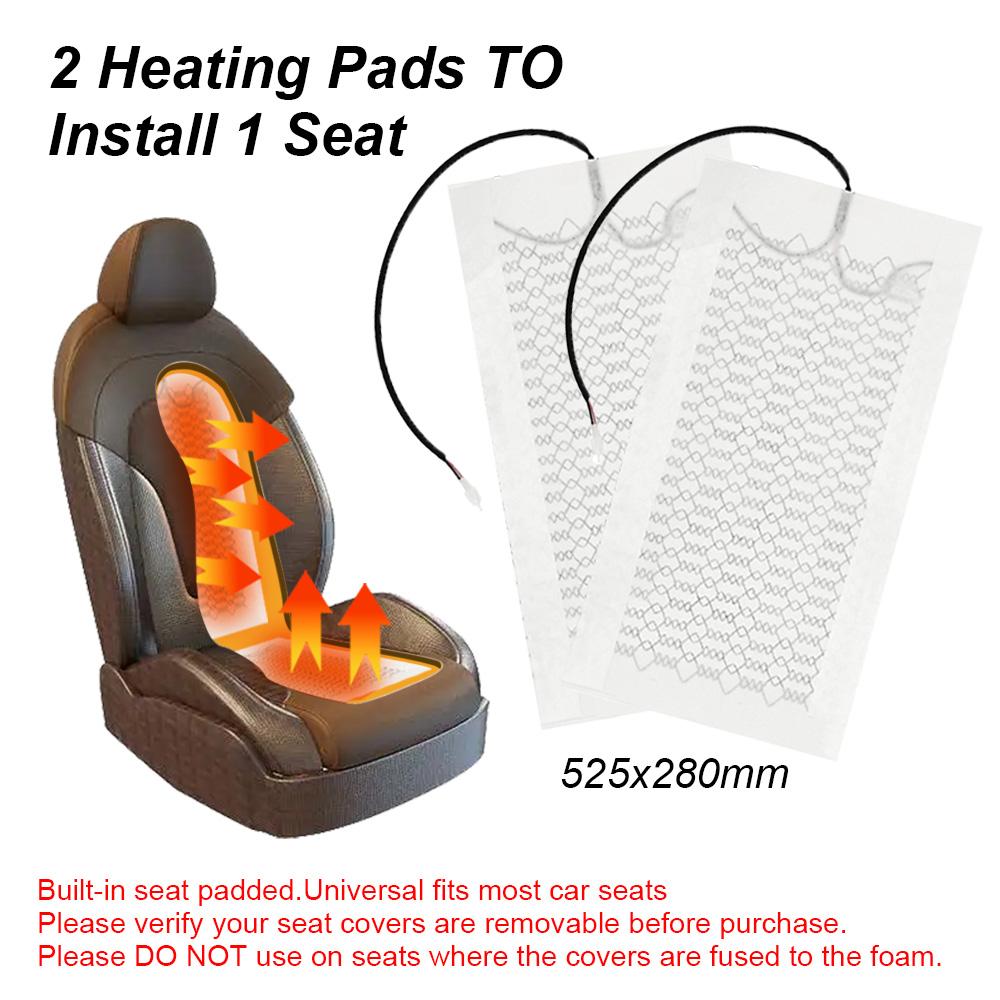 12V Car Carbon Fiber Heating Pad Set Three Speed Switch Two Seats Four Square Pieces 52.5x28cm Mini Winter Heating Seat Pad
