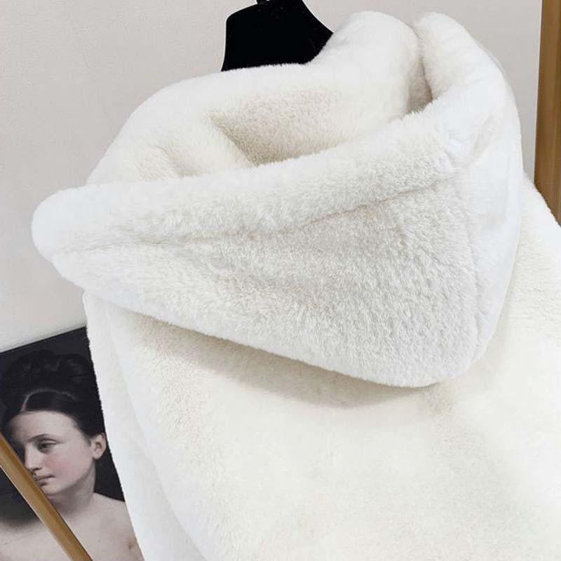 Женская модная теплая куртка из искусственного меха с капюшоном, свободное милое плюшевое пальто средней длины, свободное пальто осень-зима