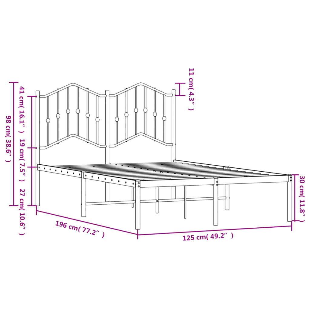 Metal Bed Frame with Headboard Black 120 x 190 cm