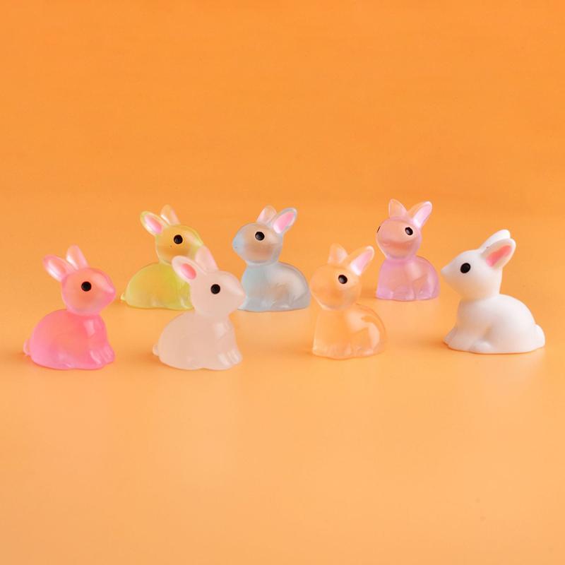 10 шт. милые мини-кролики из светящейся смолы, украшения, светящиеся в темноте, миниатюрные фигурки кроликов, микропейзаж, кукольный домик, украшение
