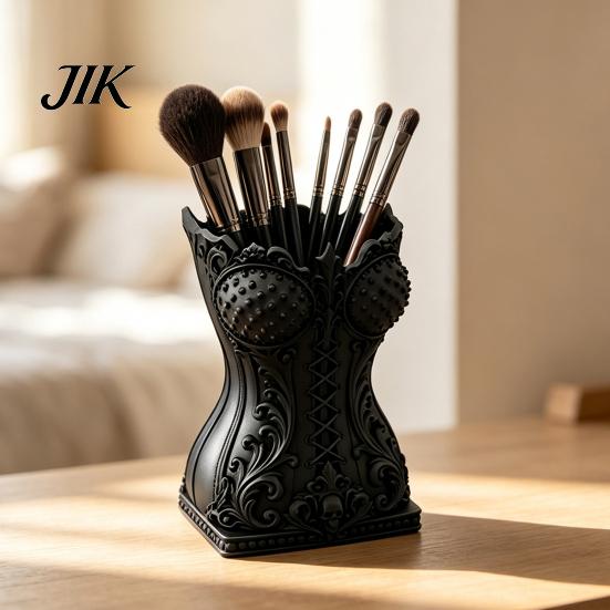 Office Desk Organizer Gothic Makeup Brush Storage Tube, Retro Skull Desktop Organizer, Niche Home Decoration Decorative Plastic Holder for Dressing
