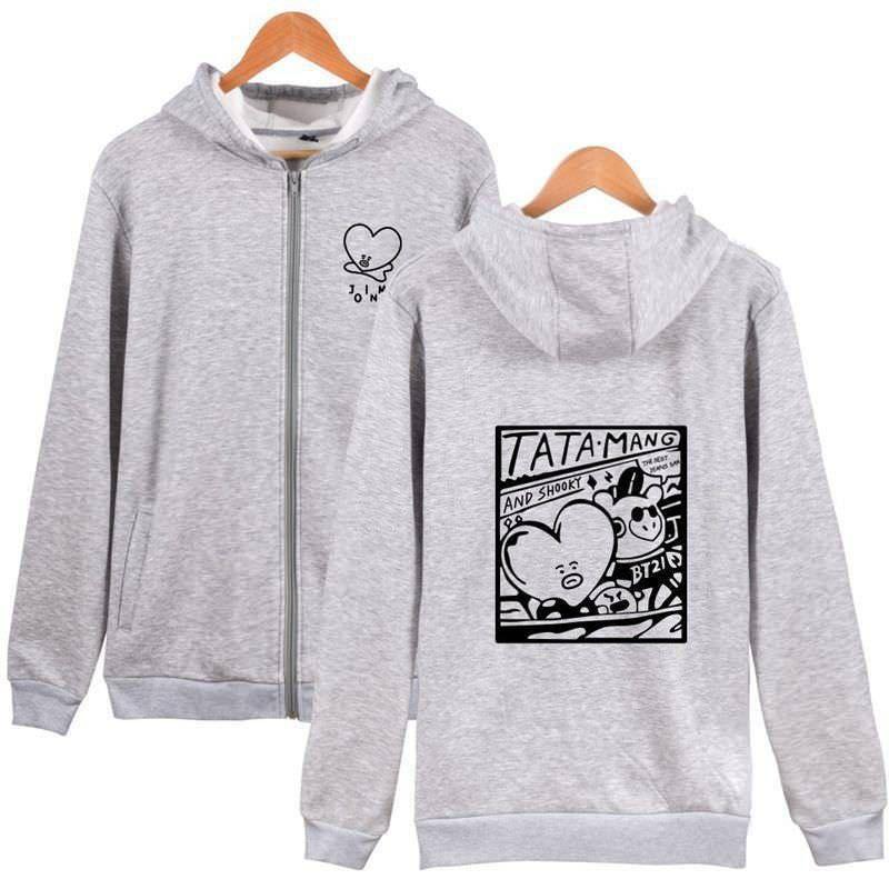 Zipper Bts Sweatshirt Bt21 Bangtan Boys Tata Casual Sweatershirt Kpop Hoodie