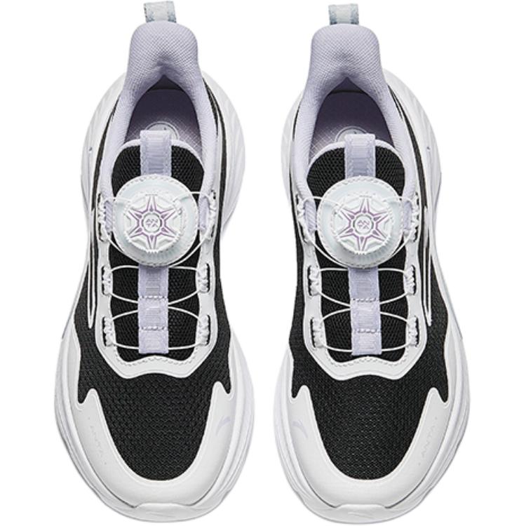Anta Kids Mesh Comfortable Lightweight Shock Absorbing Low Top Running Shoes Kids Running Shoes Black White Purple A22435531-5