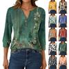 Women's Fashion Casual 3/4 Sleeve T-Shirt Prints V-Neck Button Top