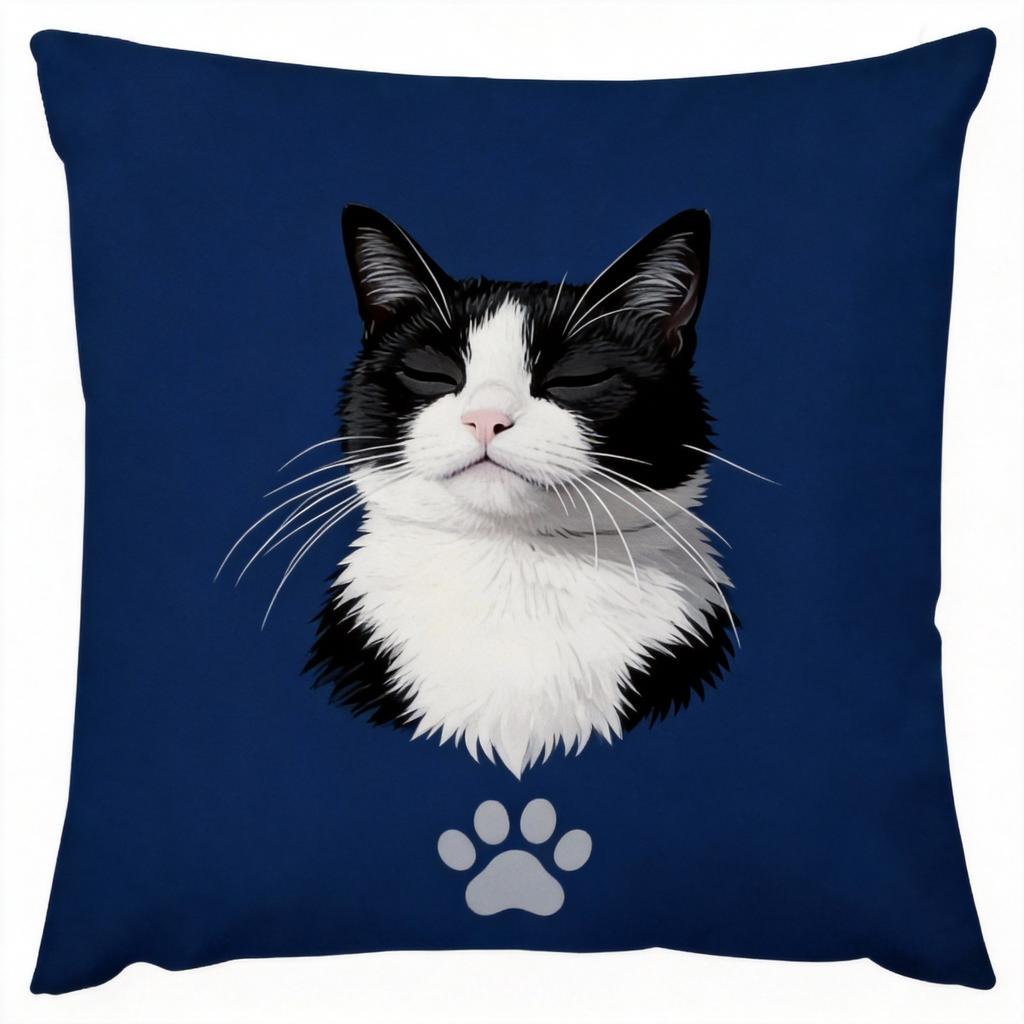 Realistic Black White Cat Pillow Cushion Cover pc HD Portrait with Green Eyes Modern Decor for Sofa or Bedroom