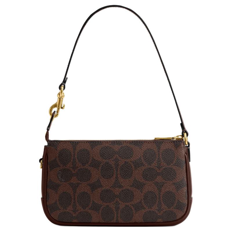 Coach Женская сумка Plaza 18 из искусственной кожи и телячьей кожи, маленькая, цвет кленово-коричневый, с латунной фурнитурой.