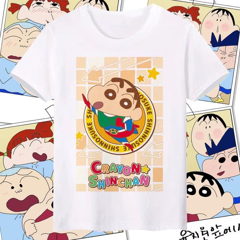 2026 Summer Comic Form Crayon Shinchan Image Cotton Printed Oversize Casual Tshirt Adult Children Parentchild Top y2k