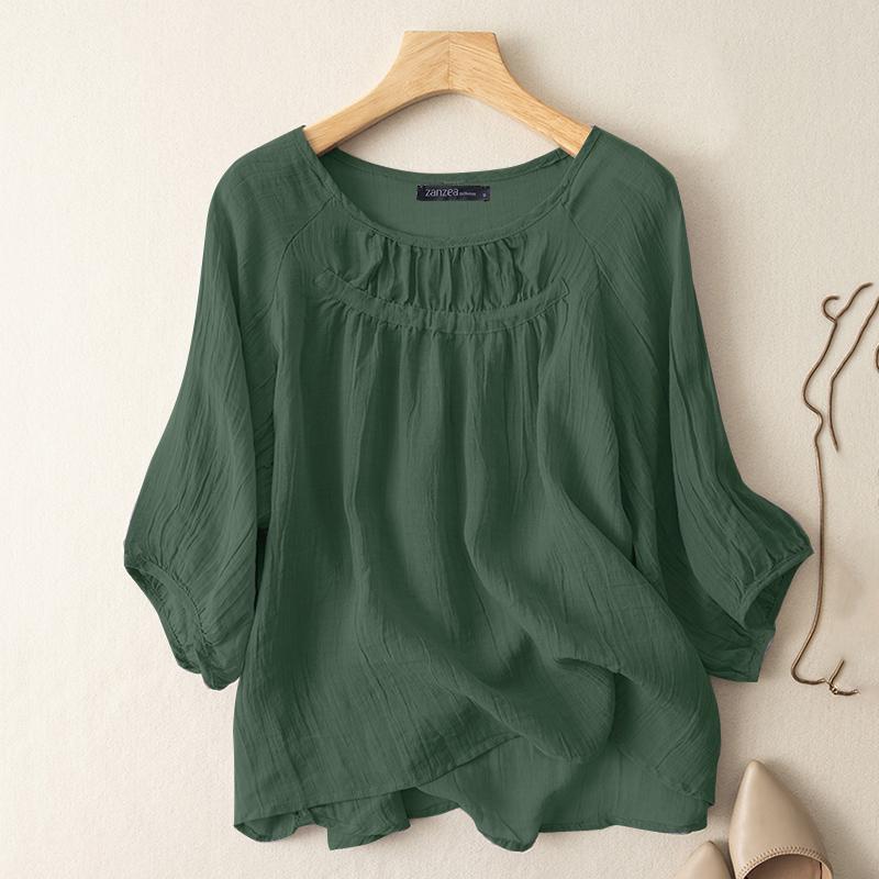 ZANZEA Женская повседневная свободная летняя блузка с круглым вырезом и рукавами 3/4