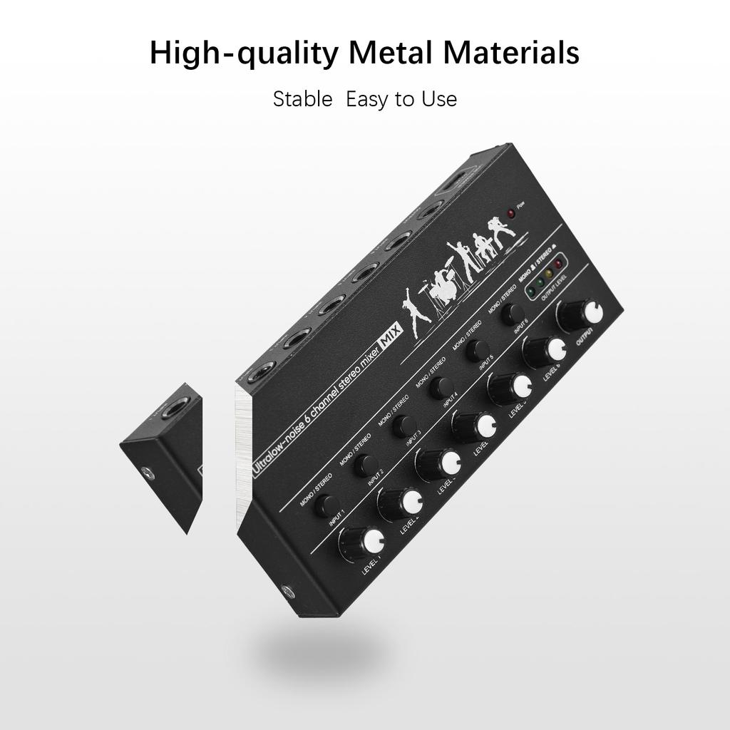 6-канальный аудиомикшер, стереолинейный микшер, металлический корпус, источник питания USB Type-C для гитары, баса