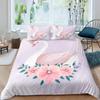 3D White Swan Bedding Set Red Floral Rose Printed Duvet Cover Set Cute Animal Super Soft Polyester Covers Gift For Lover