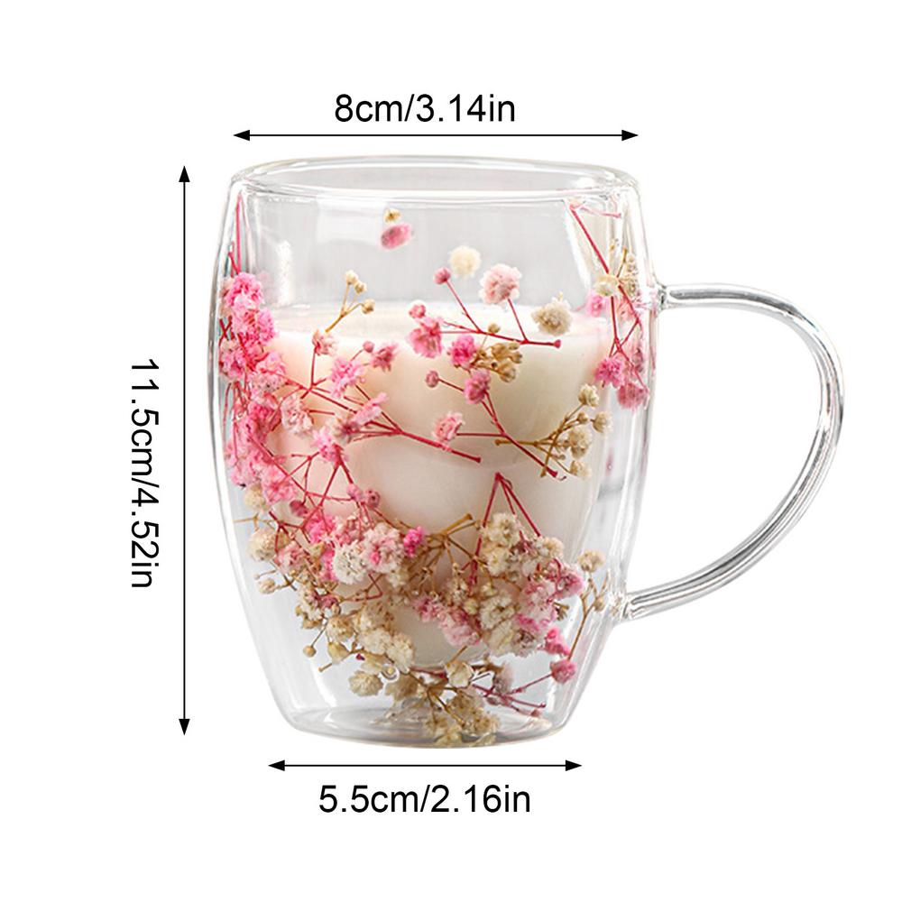 Creative Dry Flowers Double Wall Glass CupGlass Tea Cups Espresso Cup Transparent Glass Cups Mugs Resistant Mug Gift Wholesale