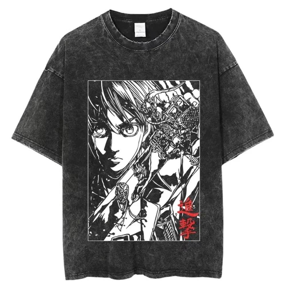 Attack On Titan Eren Yeager Chase Manga Panel Vintage Washed Oversized TShirt Unisex Anime Streetwear Tee