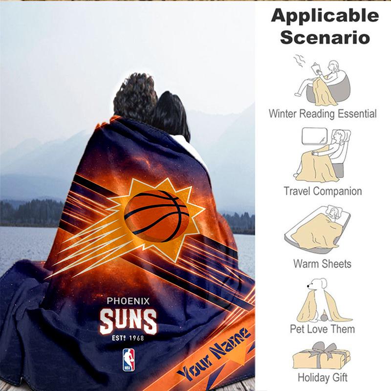 1PC Custom Name Blanket Suns Basketball Artwork Flannel blankets Patterns Throw Blanket All-Season Soft Gift for Couch, Bed, Camping, Birthday gifts