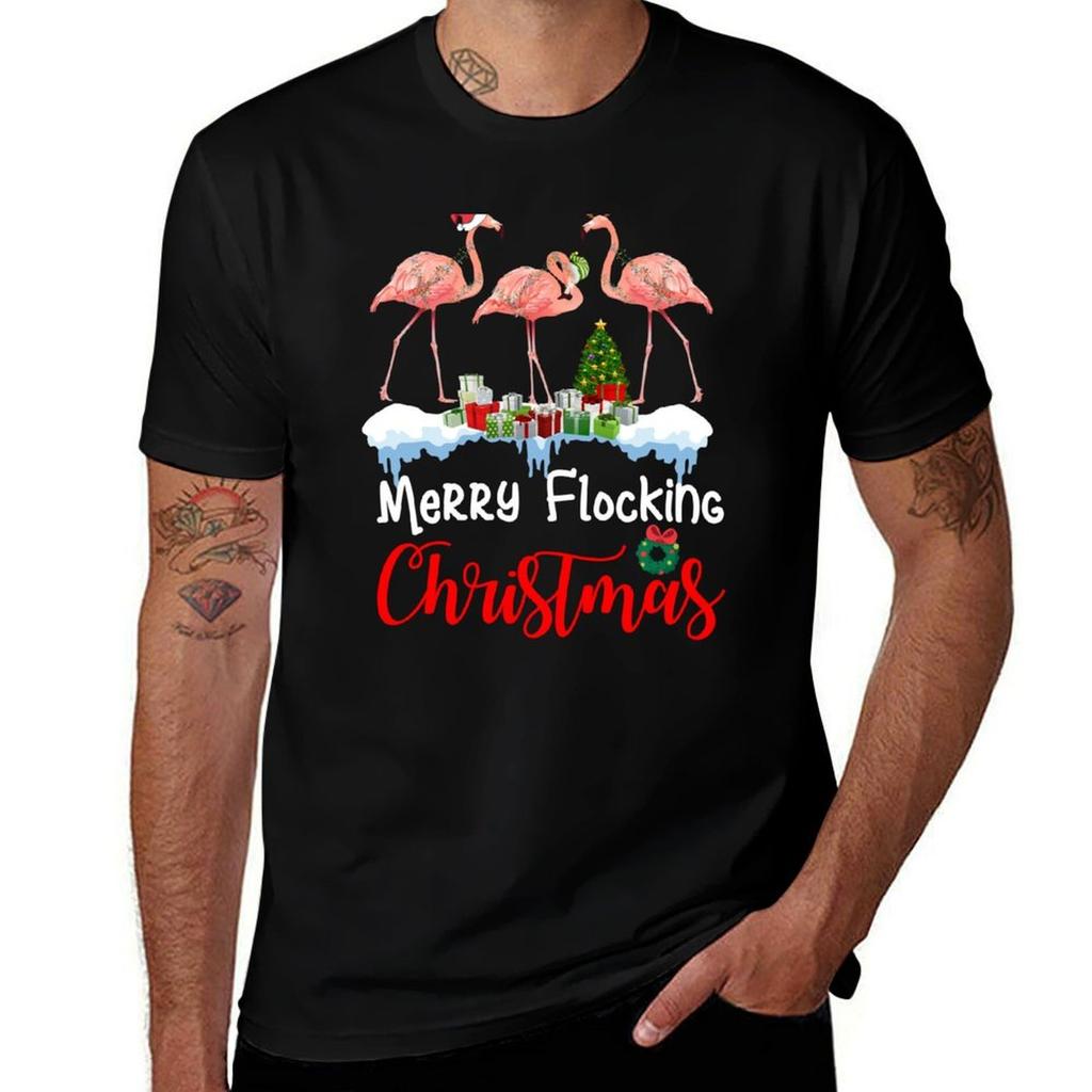 Merry Flocking Christmas Pink Santa Hat Flamingo TShirt Quick Dry Outdoor Sports TShirt