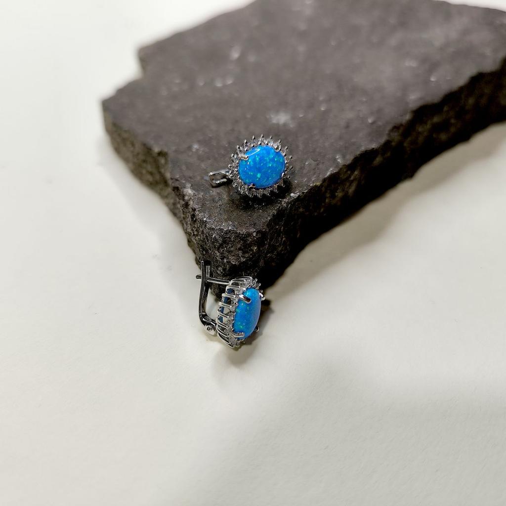 Silver Earrings with Opal 2.616ct, Cubic Zirconia (2174240)