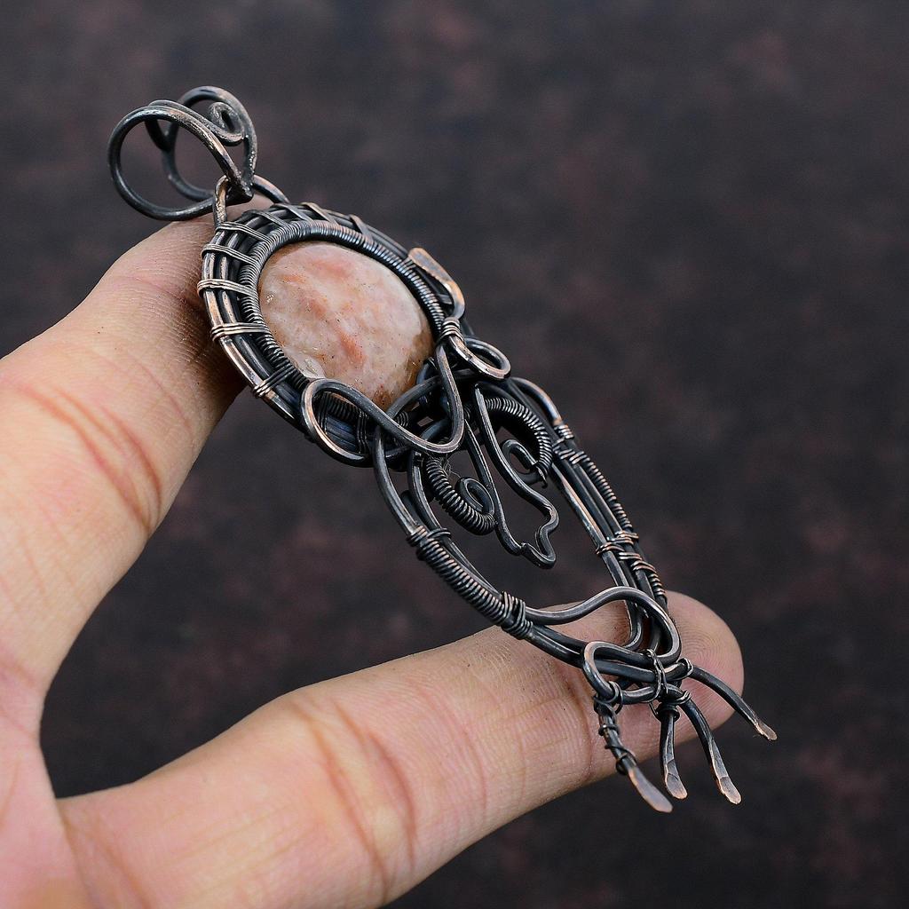 Sunstone Gemstone Pendant Copper Wire Wrapped Pendant Unique Pendant Sunstone Jewelry Handmade Pendant Wedding Gift Copper Wire Wrap Jewelry
