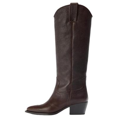 Кожаные Минималистичные Модные Высокие Сапоги 5 См Женские сапоги Коричневые 2054610700